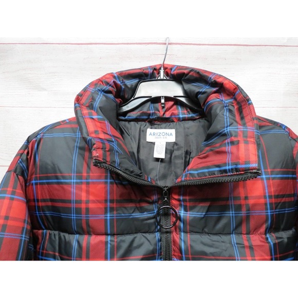 Arizona Juniors Size Small Red Black Plaid Puffer Coat NWT - Picture 3 of 8